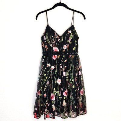 Mac Duggal Floral Embroidered Cocktail Dress Sz 2 Tulle Prom Party Wedding $338