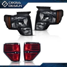 Fit For 2009-2014 Ford F-150 Smoked/Black Headlights + Tail Lights Brake Lamps