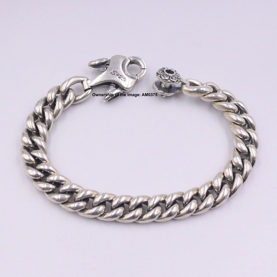 Pure 925 Sterling Silver Men's Bracelet 9mm Cuban Curb Link Men Chain 7.10inch - Image 3 of 4