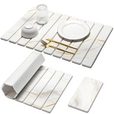 2 PCS Large Stone Dish Drying Mat Quick Dry Foldable White Gold 24x16 8x4 In
