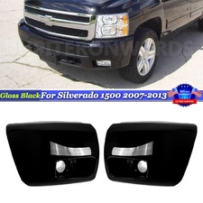 For 2007-2013 Silverado 1500 Front Bumper End Caps Fog Light Covers Gloss Black