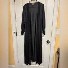Vintage 90s Avon Black Lace Trim Victorian Revival Open Front Robe One Size