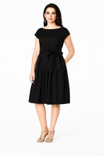 eShakti Dress Size XL -16 Black Cotton Poplin Sash Tie Dress - STYLE # CL0072690