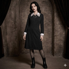 Vintage size L black Knit embroidered A-line dress