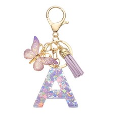 Alphabet Initial Letter A Keychain, Cute Tassel Butterfly Key Chain, Purple