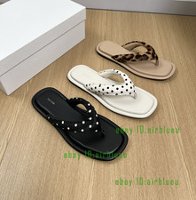 Flat dot horsehair flip flops casual slipper leather women 2026new fashion 35-40