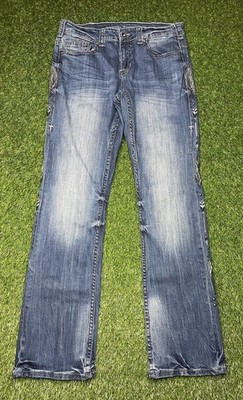 Cowgirl Tuff Co Brave Wings Silver Jeans 31x33 Bootcut Embroidered Feather Arrow