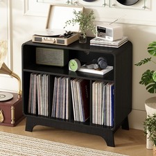 31.5" Mid Century Turntable Stand Vinyl Record Storage Cabinet Black