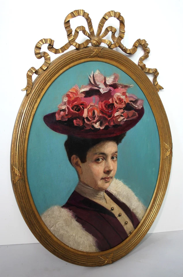 Porträt einer schicken Dame mit Hut. 19. Jhd. Schöner Rahmen - Bild 3 von 4