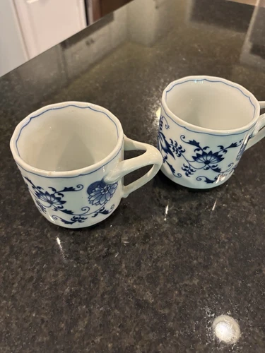 Set of 2 Blue Danube Tea Coffee Cup Mugs Blue Onion Rectangle Backstamp
