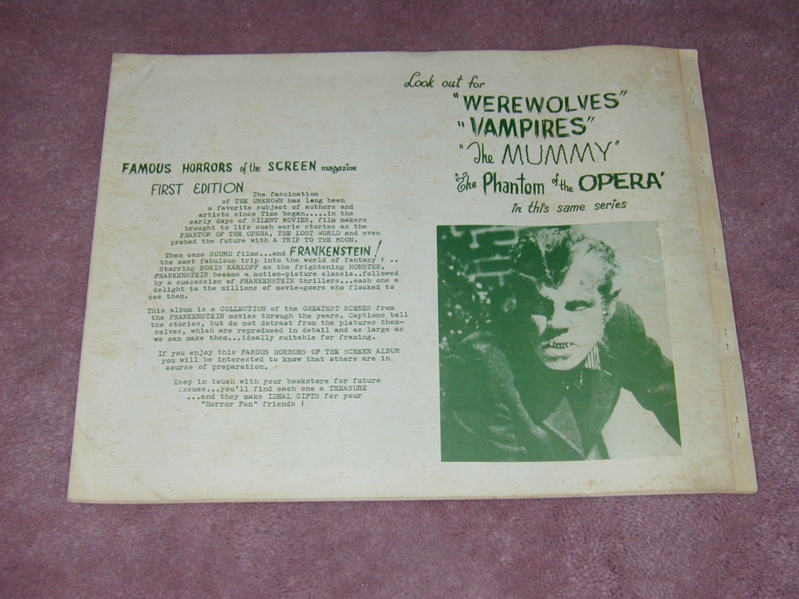 FAMOUS HORRORS of the SCREEN fanzine, very RARE item from the 1960's