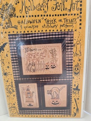 Halloween Trick or Treats Primitive Stitchery Patterns by Mulberry Folk Art ~BOO