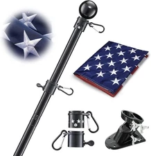 House Flag Pole Kit w/ 5ft Metal Pole & 3x5 US Flag Holder Bracket Outdoor