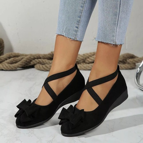 2025 WOMENS SUEDE SIZE WEDDING SHOES BRIDESMAID PARTY WEDGE LOW HEEL SANDALS - Picture 7 of 33