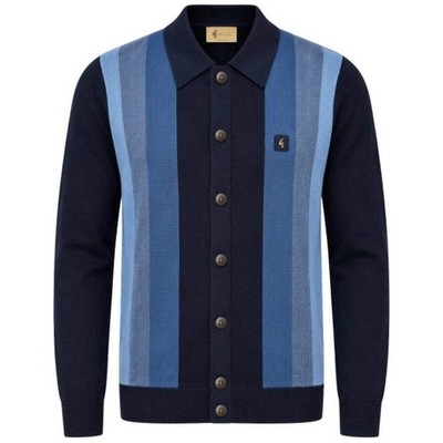 GABICCI PEDRO GESTREIFTER STRICKPULLOVER L/S DURCHGEHENDER KNOPF MARINE V57GM12