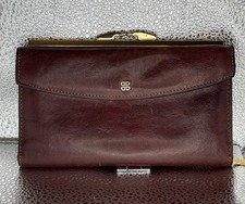 Vintage Bosca Women Brown Leather Checkbook Clutch Kiss Look Wallet Hand