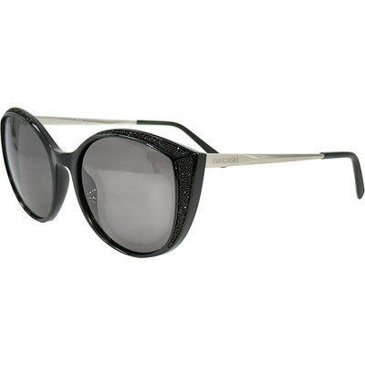 Swarovski SK0168 Womens Plastic Sunglass 01A Shiny Black 55-19 w Gray Lenses Swarovski SK 168 01A BLACK Glitter Round Cat Sunglasses  main image 2