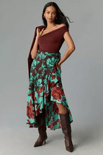 New Anthropologie Maeve Ruffled Wrap Maxi Skirt sz M