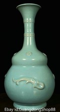 11.2" Marked Old Chinese Ru Kiln Porcelain Dynasty Palace Dragon Bottle Vase