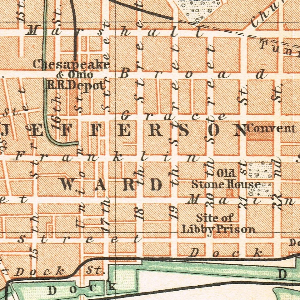 MAPA AUTÉNTICO RICHMOND 1893 Mapa Original VIRGINIA Mapa EE. UU. Foto 2 de 4