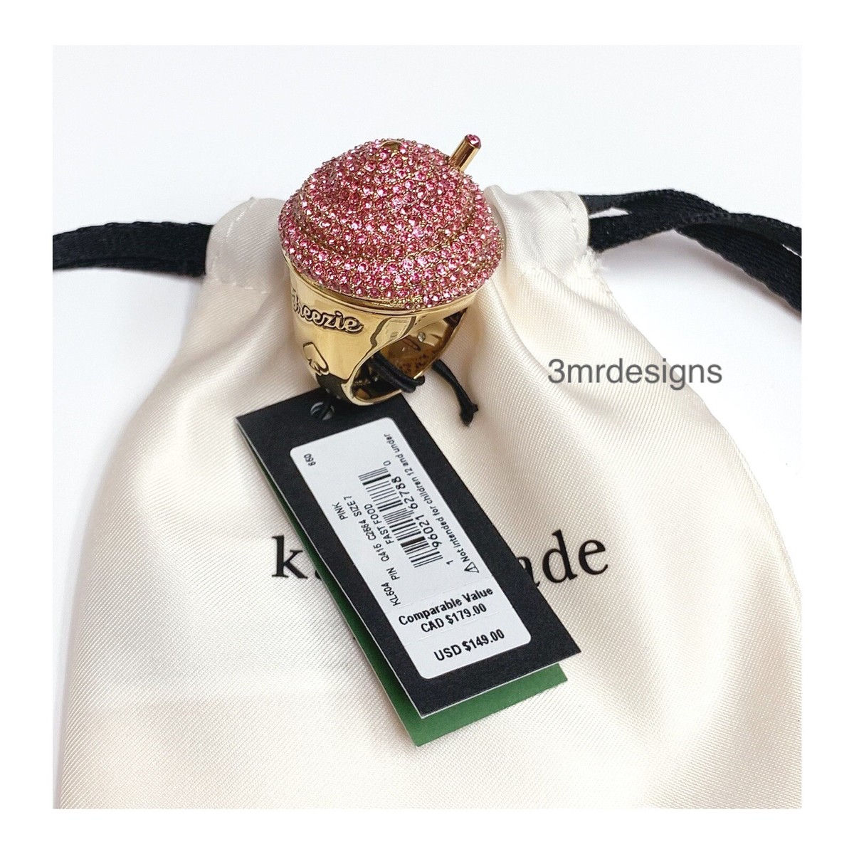 NWT Kate Spade FAST FOOD FREEZIE 12-K Gold Plated Brass CZ