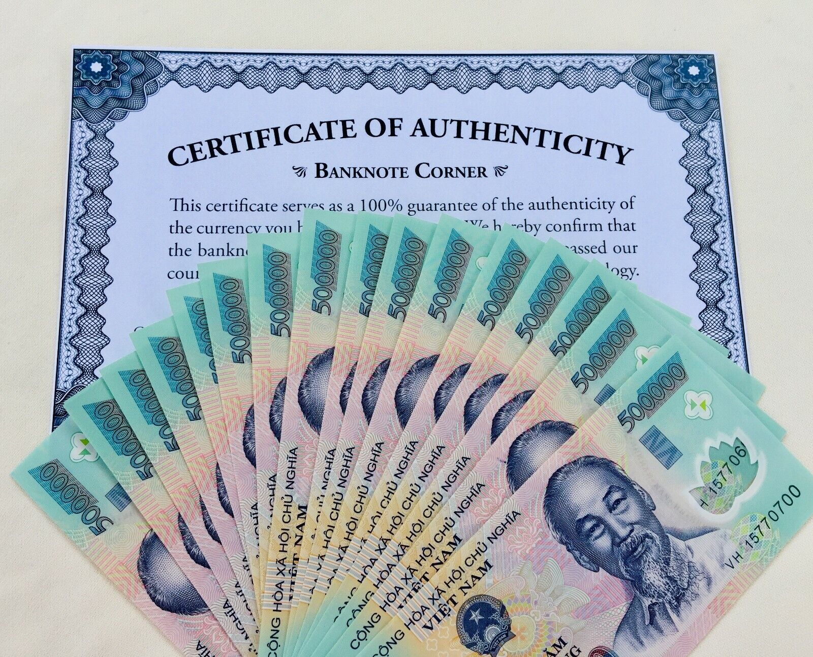 500,000 VIETNAM DONG UNC 500000 UNCIRCULATED UV PASS COA AUTHENTIC CERTIFICATE 