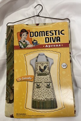 Domestic Diva Retro Apron Cut & Sew Kit Fabric Panel The Gabrielle Rooster Cotto