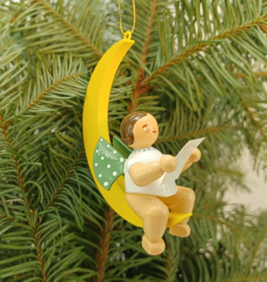 Christbaumengel Engel mit Notenblatt im Mond 650/70/12 - Wendt & Kühn ''Rarität''