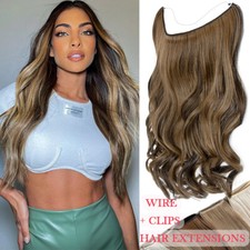 Unsichtbare Draht Haarteil Stirnband in Haarverlängerung Wire Clip Extensions DE