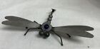 Vintage Dragonfly Metal Sculpture Magnet Garden Stake w/ Dark Blue Stone