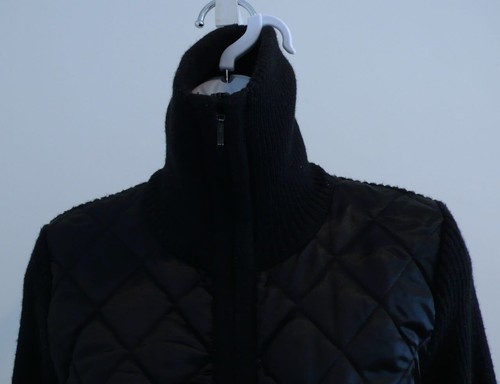 CASLON Women's Black Quilted Front Knit Back & Sleeves Full Zip Jacket Sz S - Picture 4 of 10