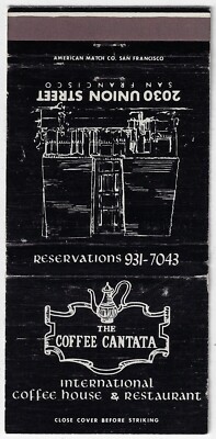 The Coffee Cantata Restaurant San Francisco Date 1964 FS 30S Empty Matchcover