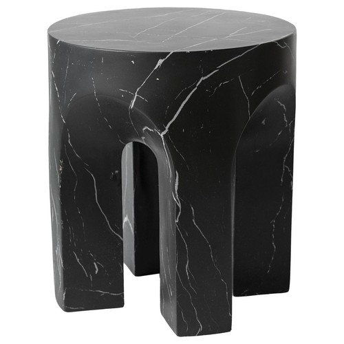 Crus Modern Round Side Table in Fiberstone with Arched Base Design - Picture 21 of 36