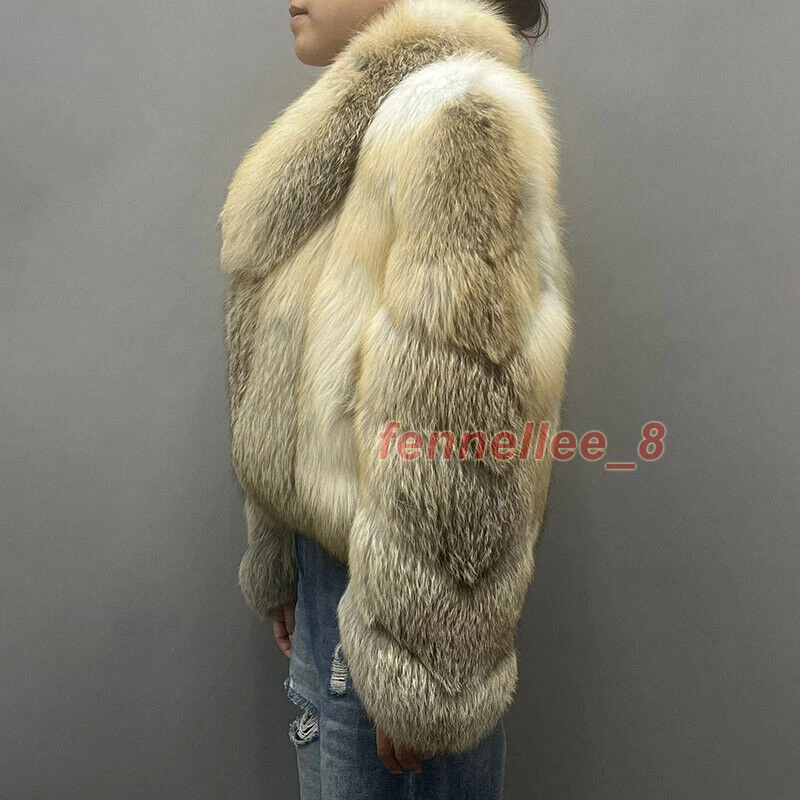 Women Cropped Real Fur Coat Luxury Lapel Collar Warm Short Fox Fur Overcoat - Image 4 of 4