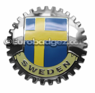1 - NEW Chrome Front Grill Badge United States Flag SWEDEN SWEDISH MEDALLION