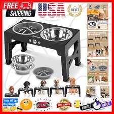 5 Heights Adjustable Elevated Dog Bowls with 2 Stainless Steel Dishes - Black