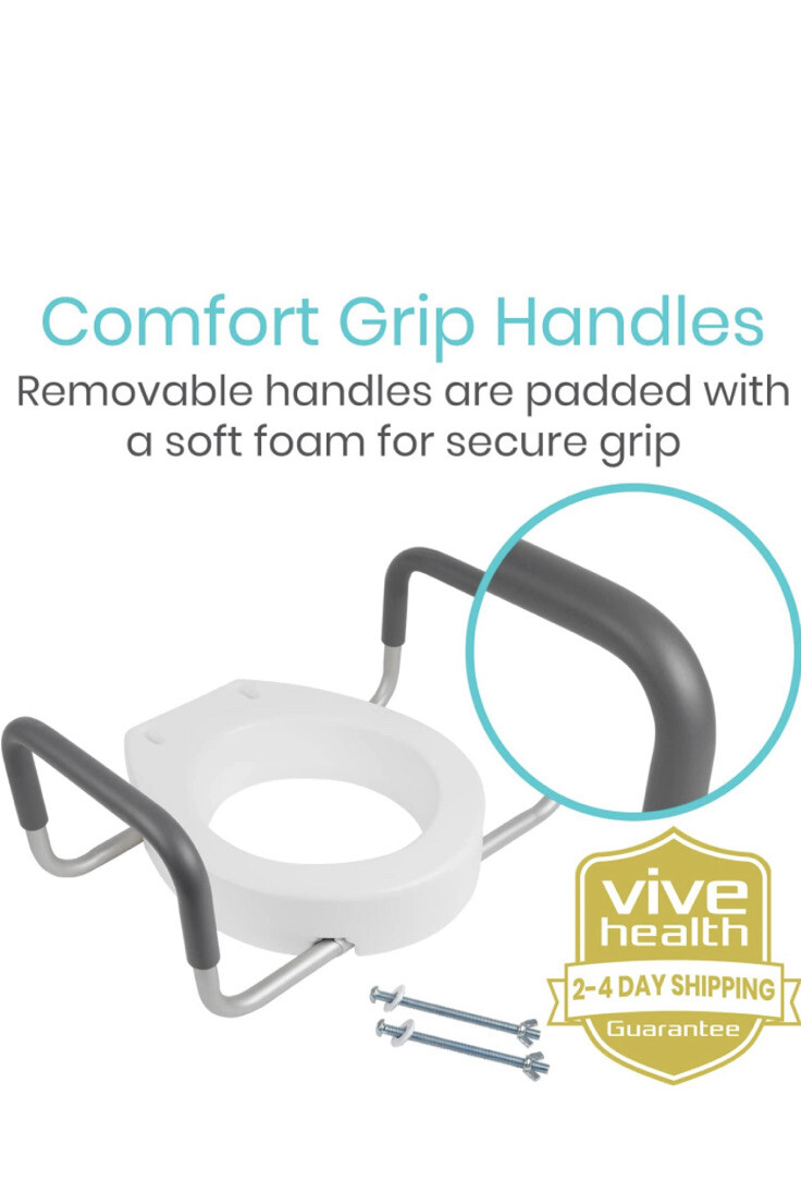 Vive Toilet Seat Riser with Handles Raised w/ Padded Arms Bathroom Safety Chair 818323021295 eBay