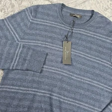 Marc Anthony Sweater Mens Large Cotton Cashmere Merino Wool Blue Long Sleeves