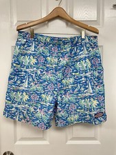 Vineyard Vines Swim Trunk Shorts Mens Blue L Sailboat Drawstring Mesh Lined