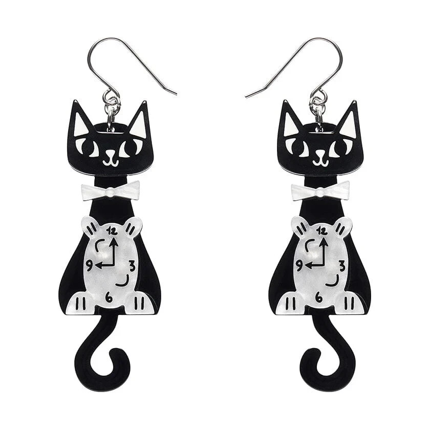 BNIB ERSTWILDER IT'S KITTY TIME EARRINGS ATOMIC ABODE RETRO CAT