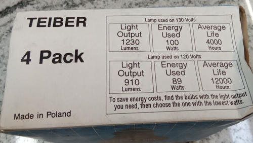 TEIBER/A19/CL / 4 PACK HOUSEHOLD/ 130V /CLEAR EDISON BASE (L48LOBY - Picture 3 of 7