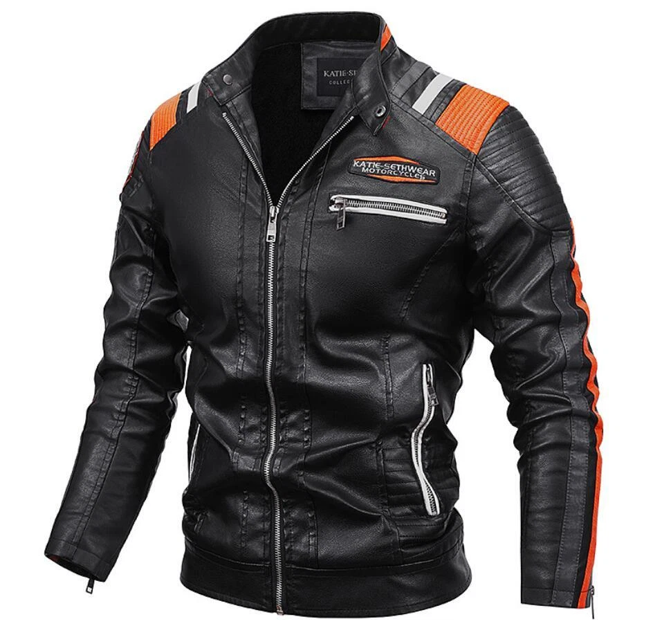 Men's PU Leather Motorcycle Jacket Fleece Lined Warm Coat Zipper Pockets  Band | eBay