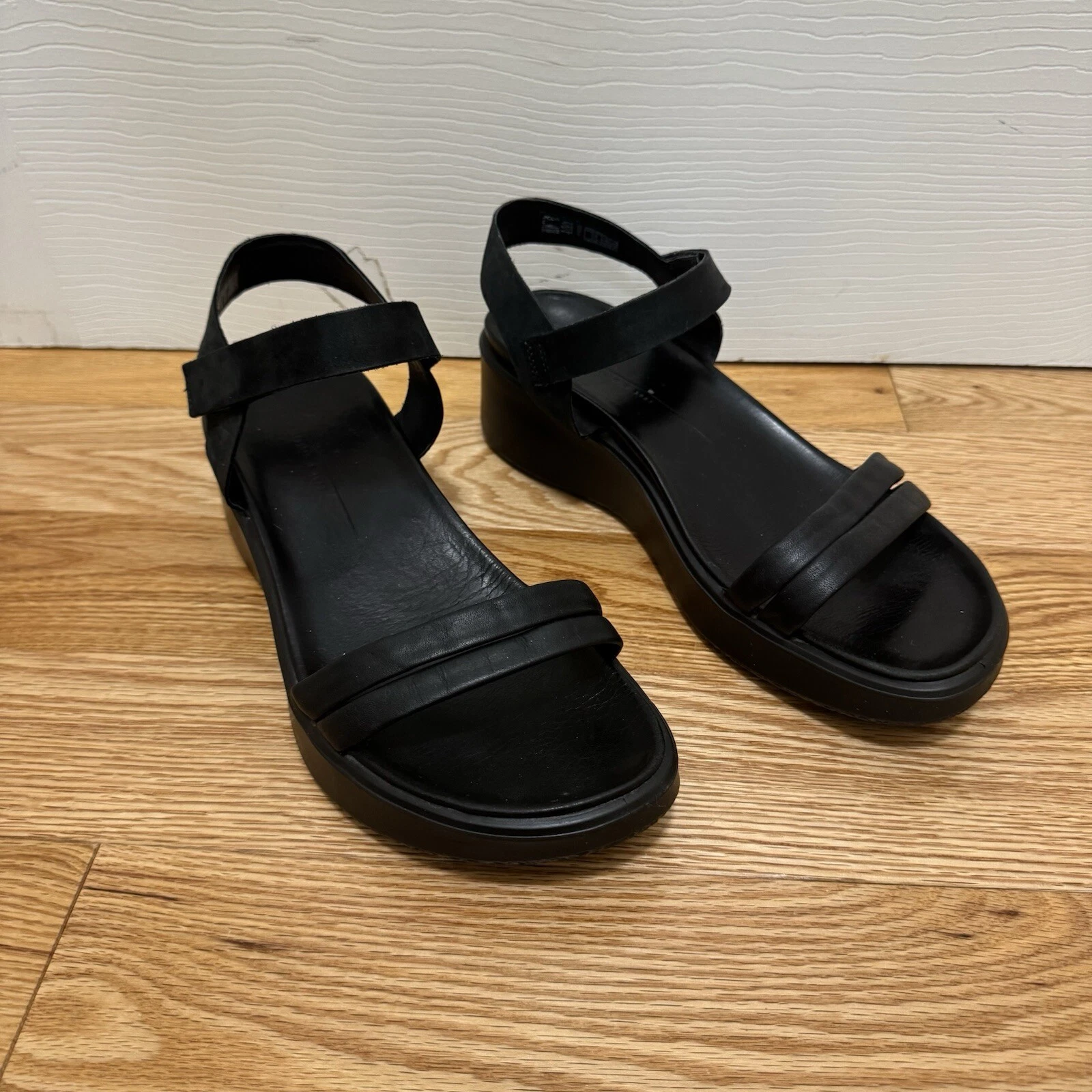 Sandali donna Ecco Flowt LX zeppa plateau slingback pelle nera taglia 10 10 5