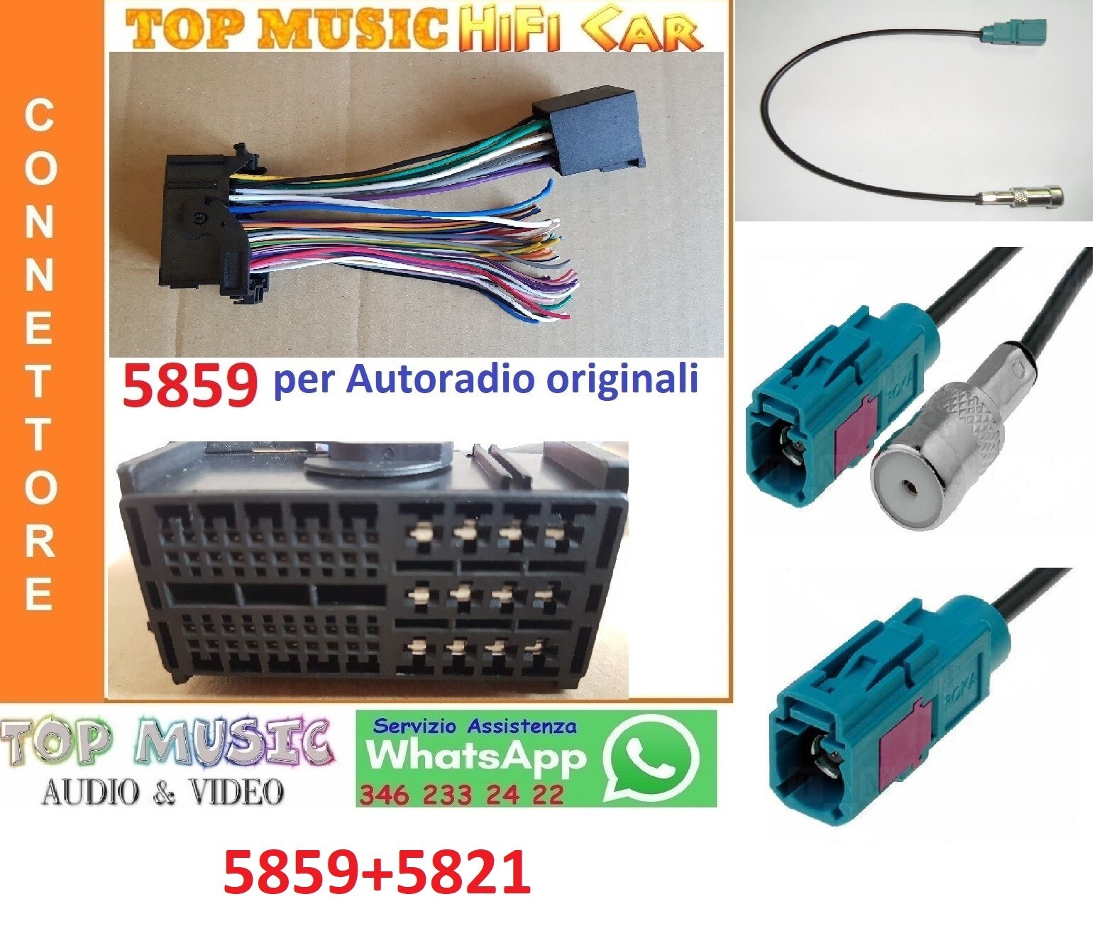 FIAT 500 DAL 2016 -CONNETTORE MONTAGGIO AUTORADIO ORIGINALE FIAT-ISO