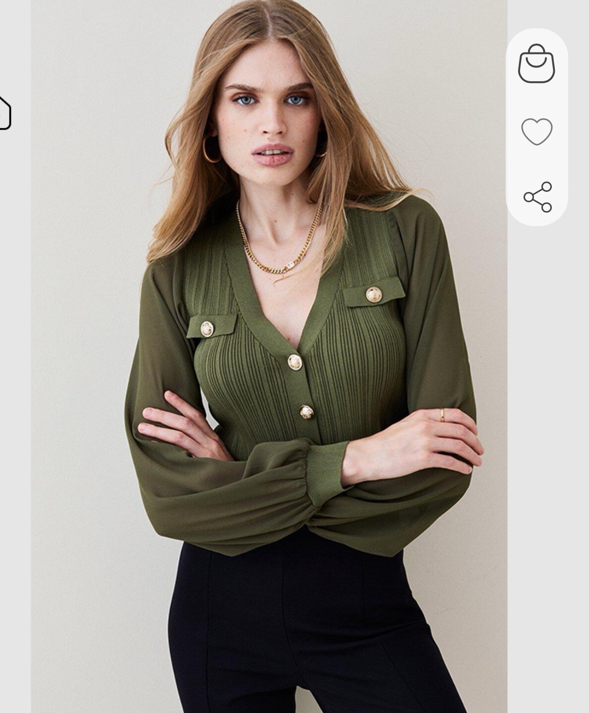 Karen Millen  Follow Military Georgette Sleeves Cardigan khaki small SOLD OUT