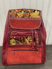 Faux Leather Floral Embroidered Boho Backpack Purse