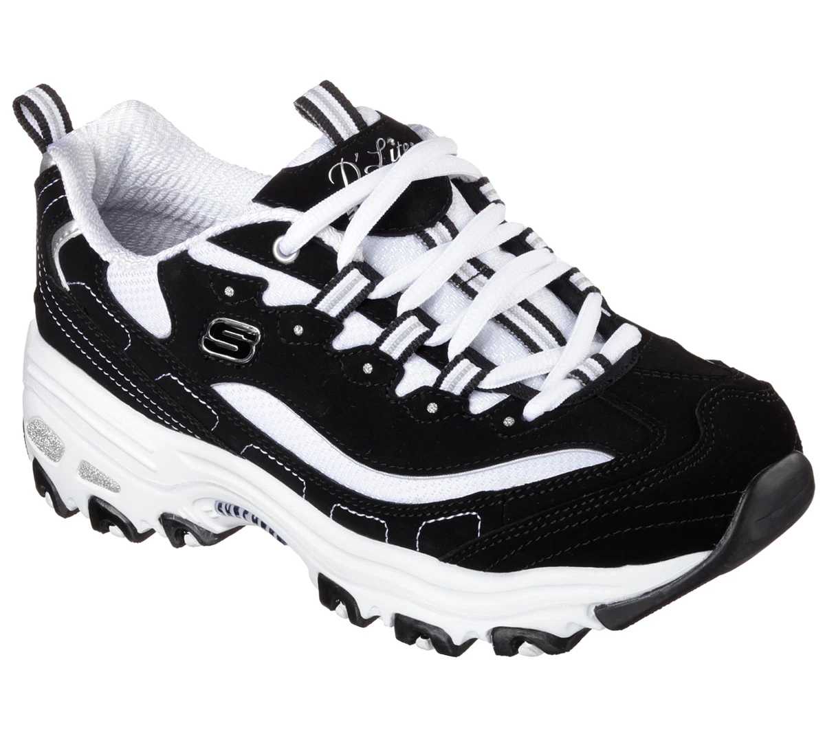 Skechers Black D'lites Shoes Women Sporty Casual Comfort Memory