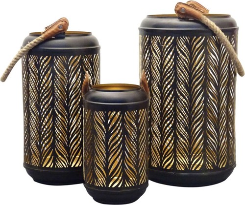 Set di 3 lanterne in Acciaio Vetro cm 18x18x51 - OBERON
