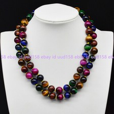 Natural 8/10/12mm Multi-color Tiger's Eye Round Gemstone Beads Necklace 18-36''
