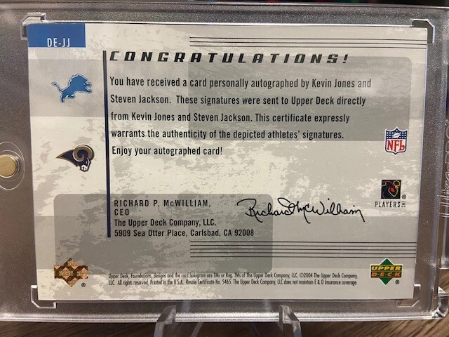 2004 Upper Deck Endorsements Kevin Jones, Stephen Jackson Lions Rams doble automático Foto 2 de 2
